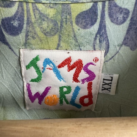 Jams World Shirt Vintage Mens 2XL Green Tropical Hawaiian Floral Button Front - Picture 3 of 14